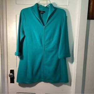 Dennis Basso Zip Front Jacket, 1X, 3/4 cuffed sleeves,Turquoise, @34” long